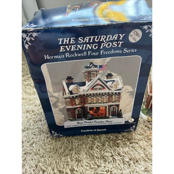 NIB Saturday Evening Post Norman Rockwell City Hall Freedom Of Speech Lighted Ho - Picture 13 of 15